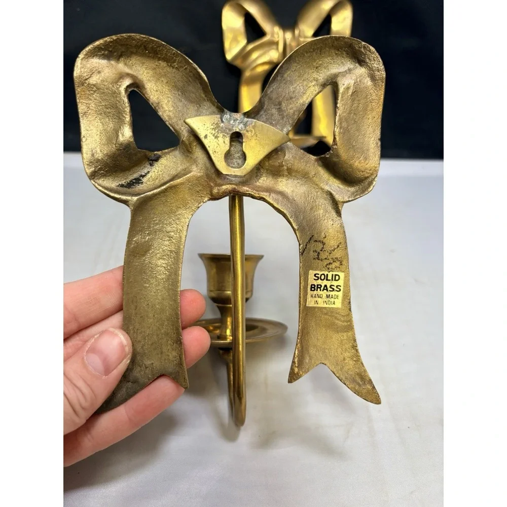 Bows VTG Brass Wall Candle Holders CuteCore Coquette Hollywood Regency Cottage
